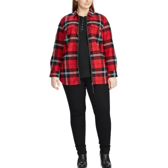 Chaps Tops - Chaps Long Sleeve Plaid Cotton Full Zip Shirt 3X